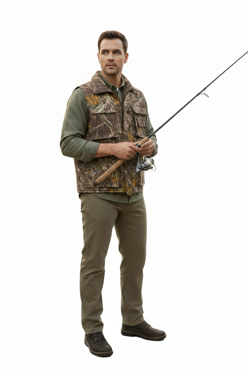 Fisherman with black boots holding rod