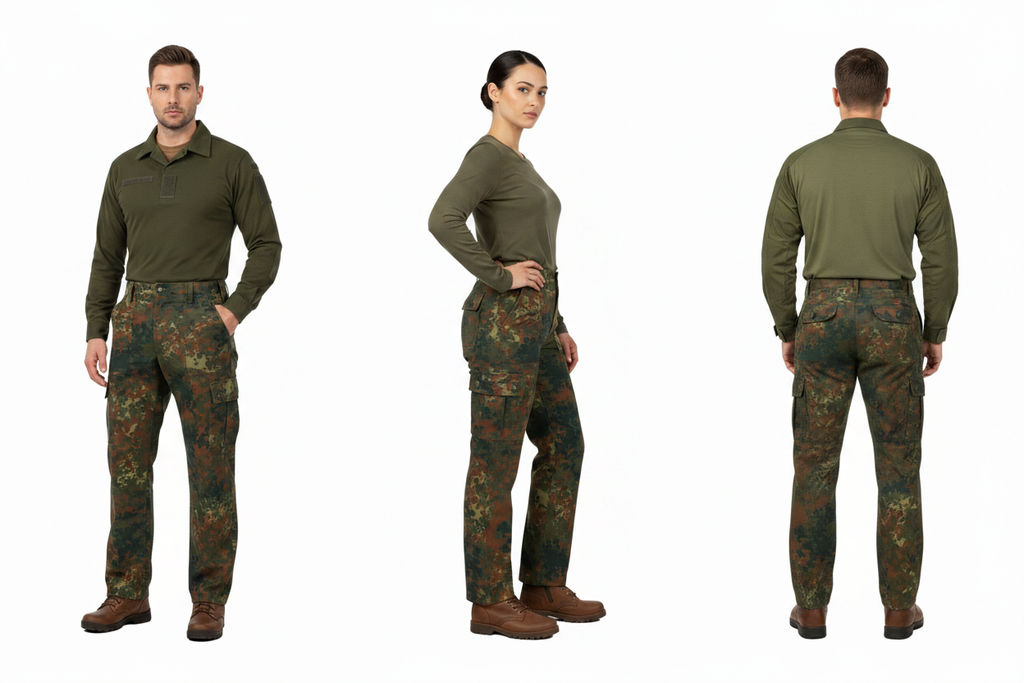 Flecktarn Trousers Collage - Front, Side, Rear