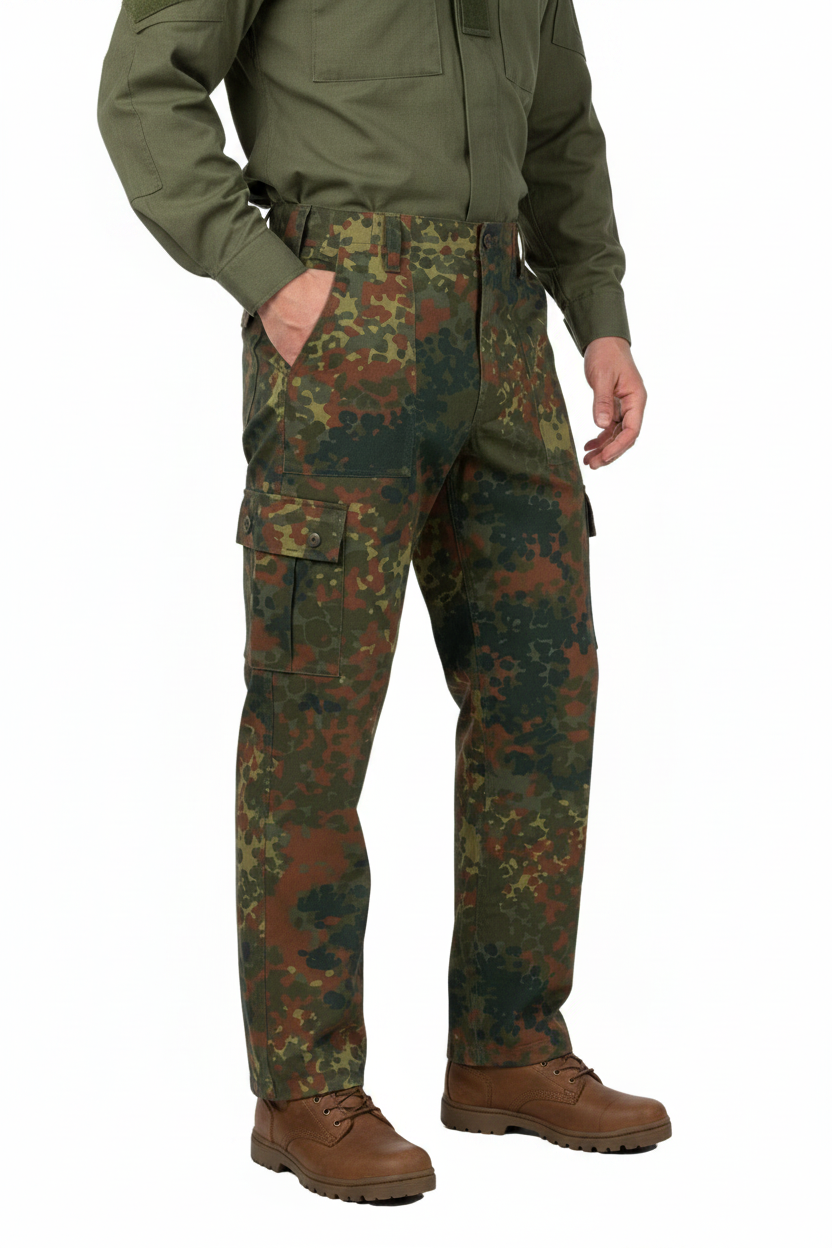 Flecktarn Trousers - Green Combat Shirt & Brown Boots