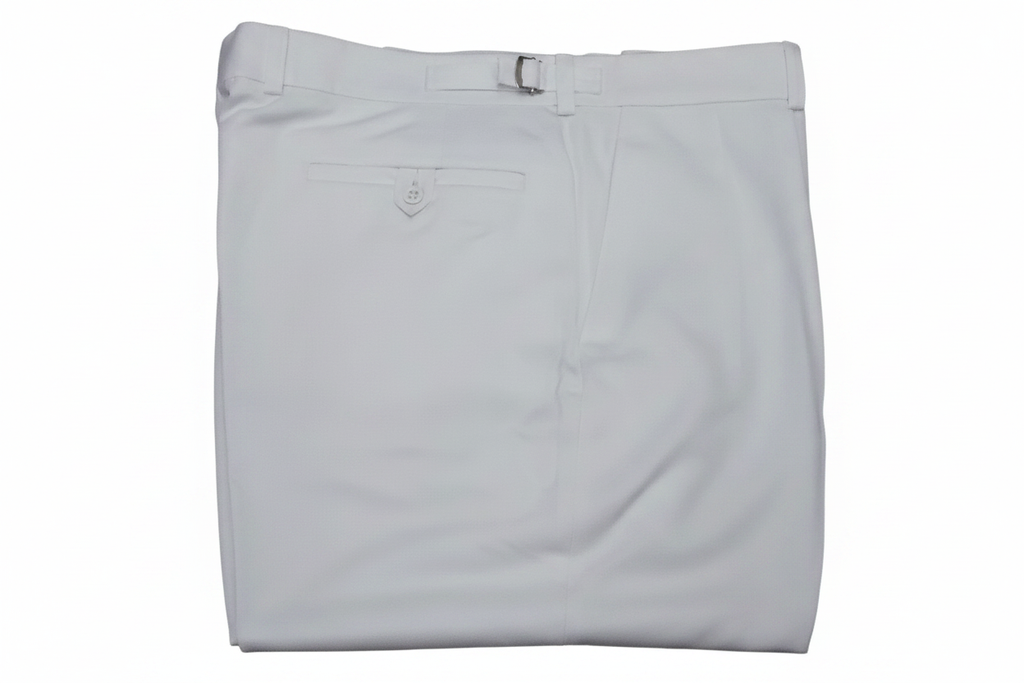 Folded trousers white background