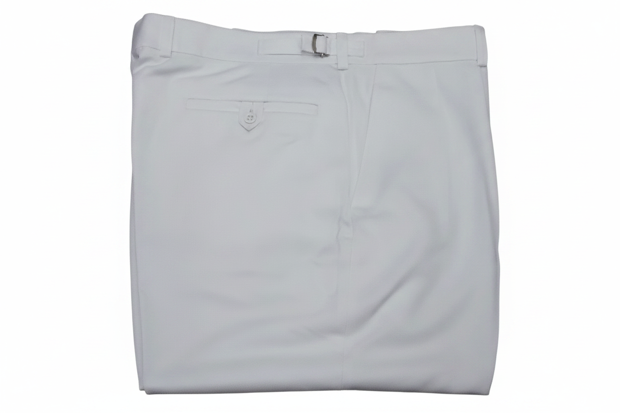 Folded trousers white background