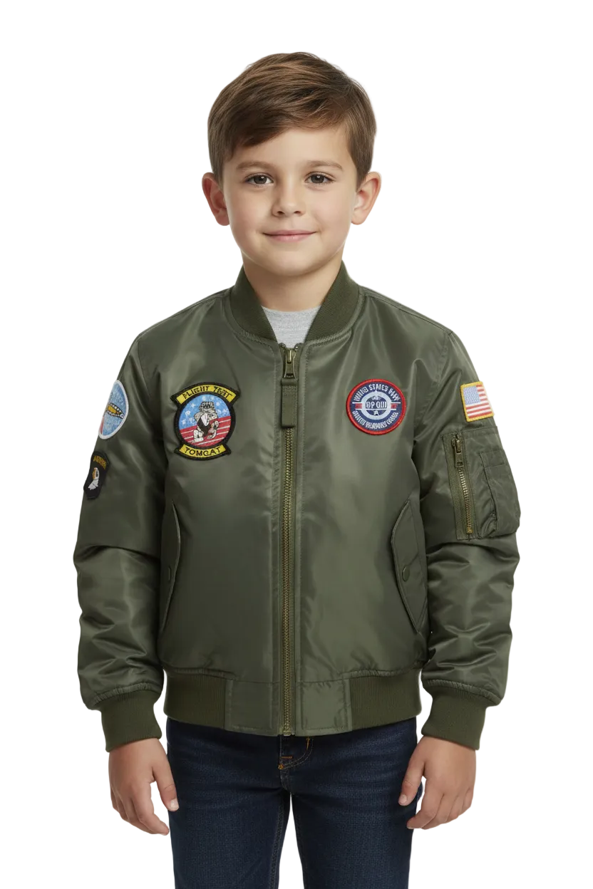 Green MA1 with badges on boy model