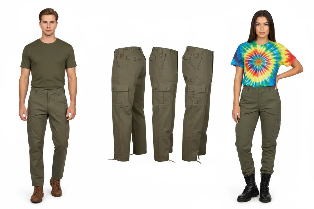 Green Combat Trousers Olive Plain Pattern Military Style Combat / Army Field Pants 48"