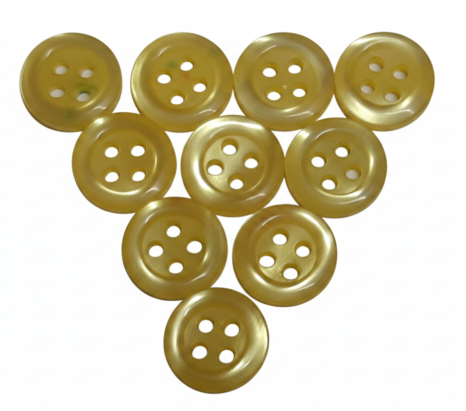Buttons 10 Vintage 4 Hole for Dress Shirts Pearlesque Yellow 10.5mm NOS