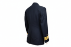 Navy dress jacket rear right view, white background