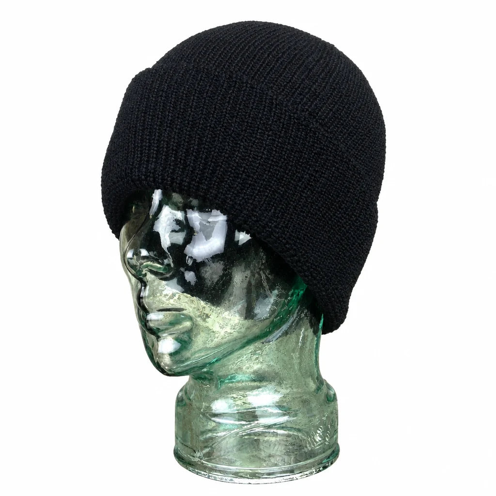 US Beanie Hat 100% Wool Beanie Hat Stealth Black Skull / Watch Cap