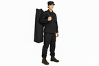 Black kit bag worn by a model
