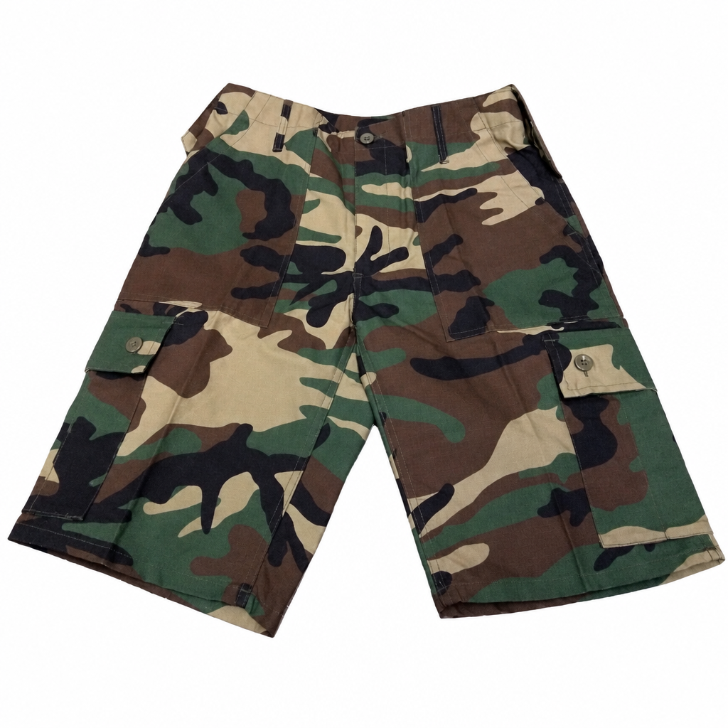 Combat cargo shorts on white background