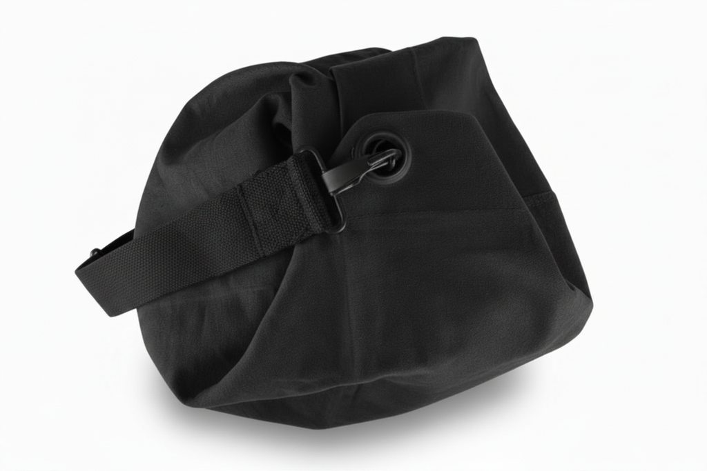 Black kit bag with a pure white background