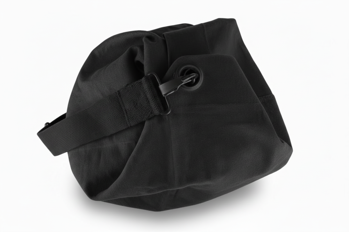 Black kit bag with a pure white background