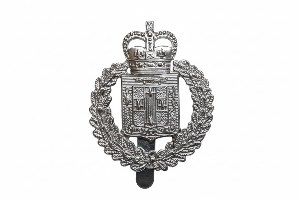 Badge front white background