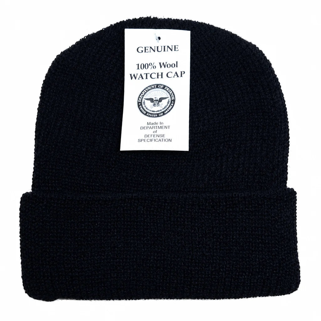 US Beanie Hat 100% Wool Beanie Hat Stealth Black Skull / Watch Cap