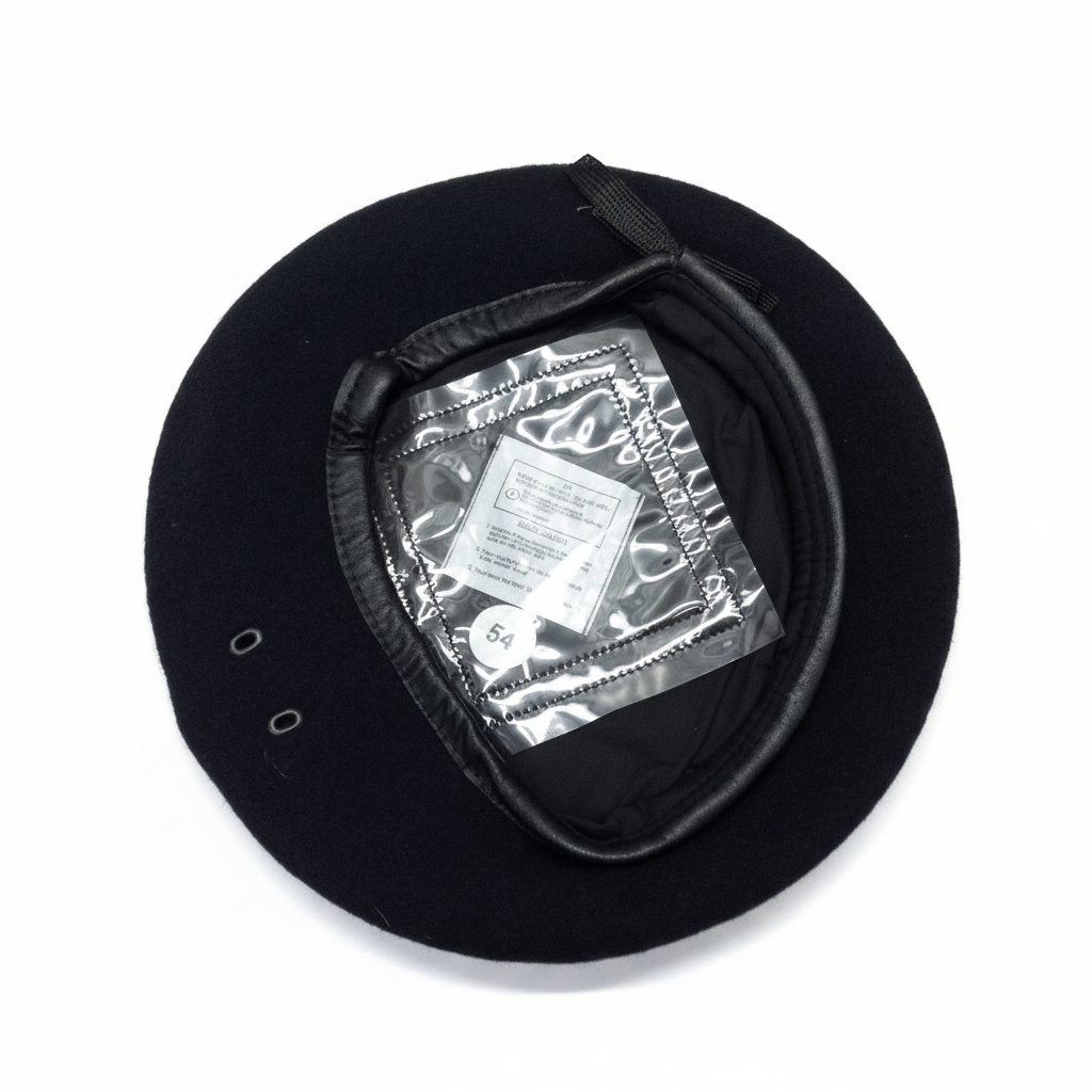 Royal Navy Beret interior view showing leather rim and badge eyelets
