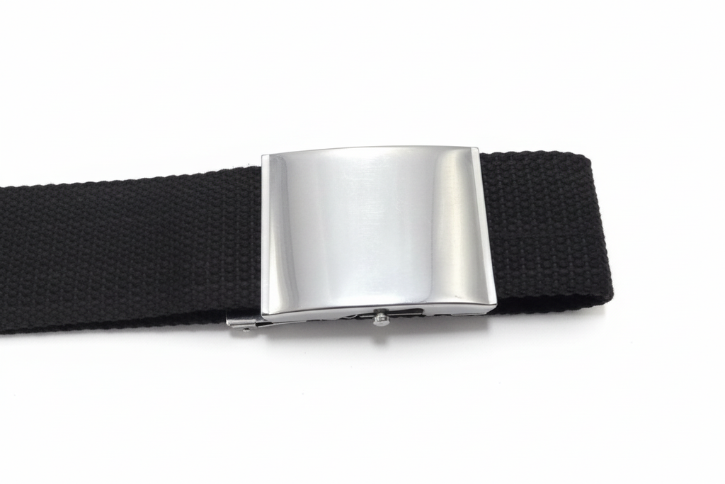 Roll Buckle Belt 2" Wide Military Style Canvas Belting with Chrome Coloured Buckle