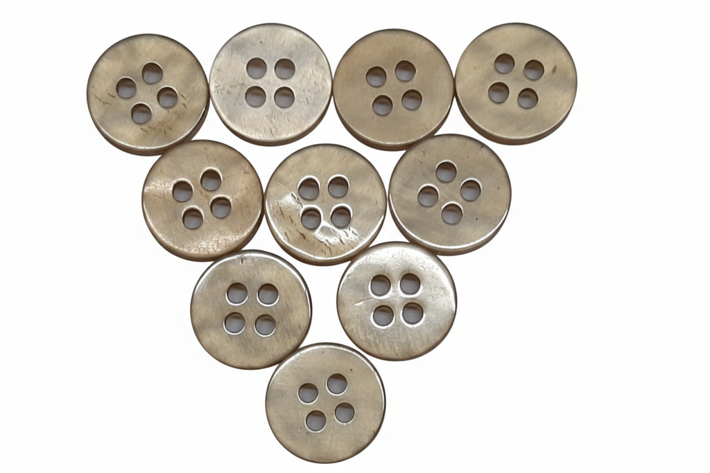 Buttons 10 Vintage 4 Hole for Dress Shirts Pearlesque Khaki 10.5mm New Old Stock