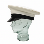 White naval cap cover side profile on glass mannequin white background