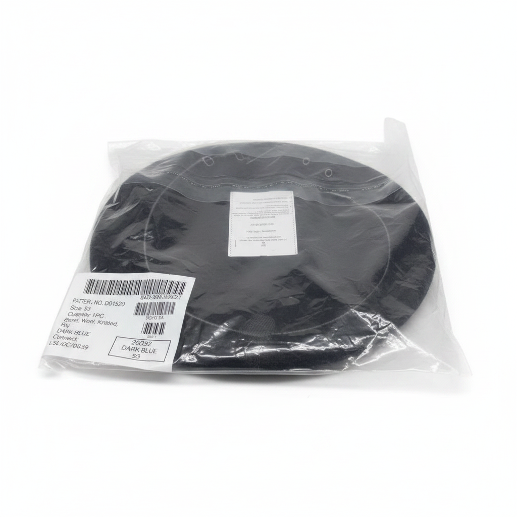 Beret in packaging white background