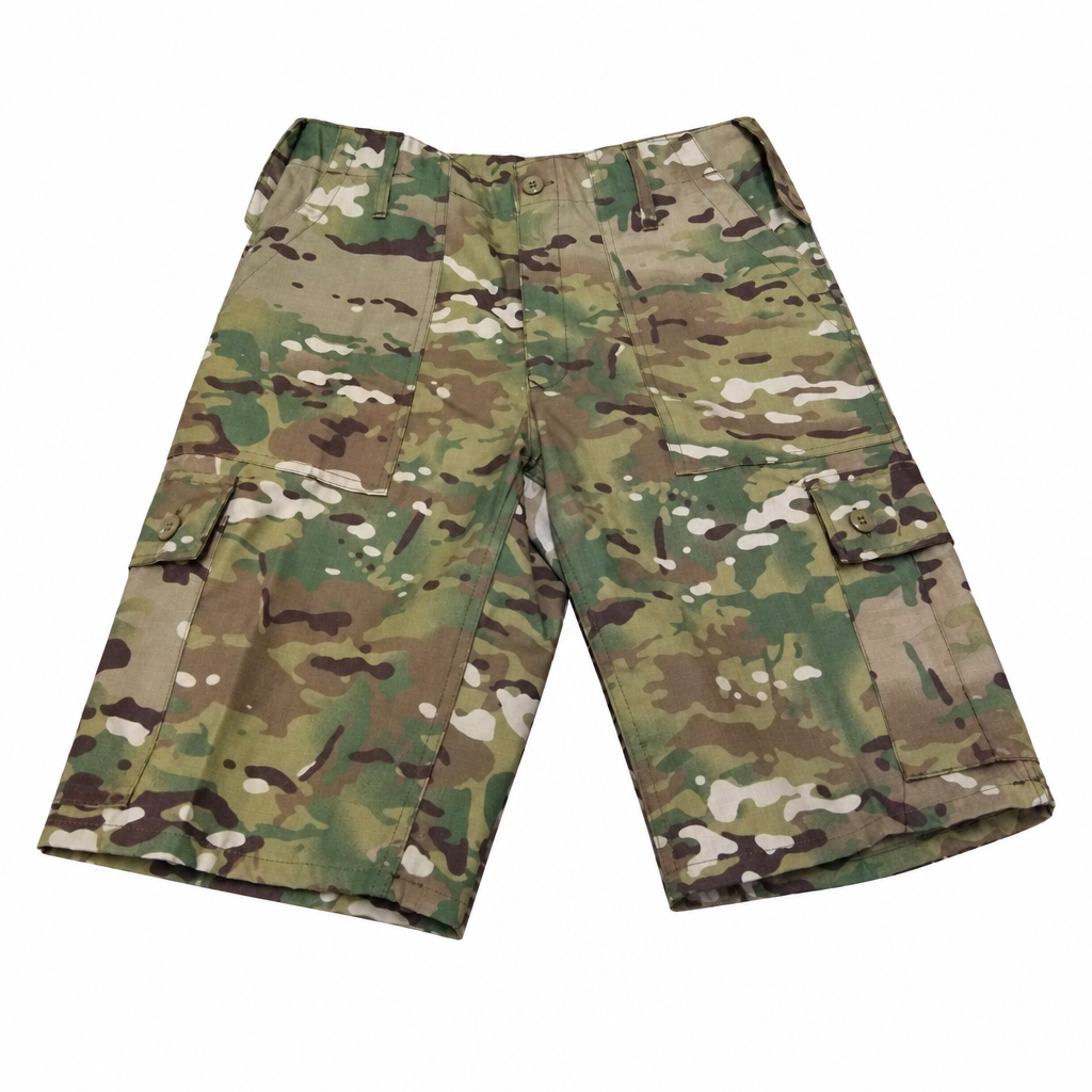 Combat cargo shorts on white background