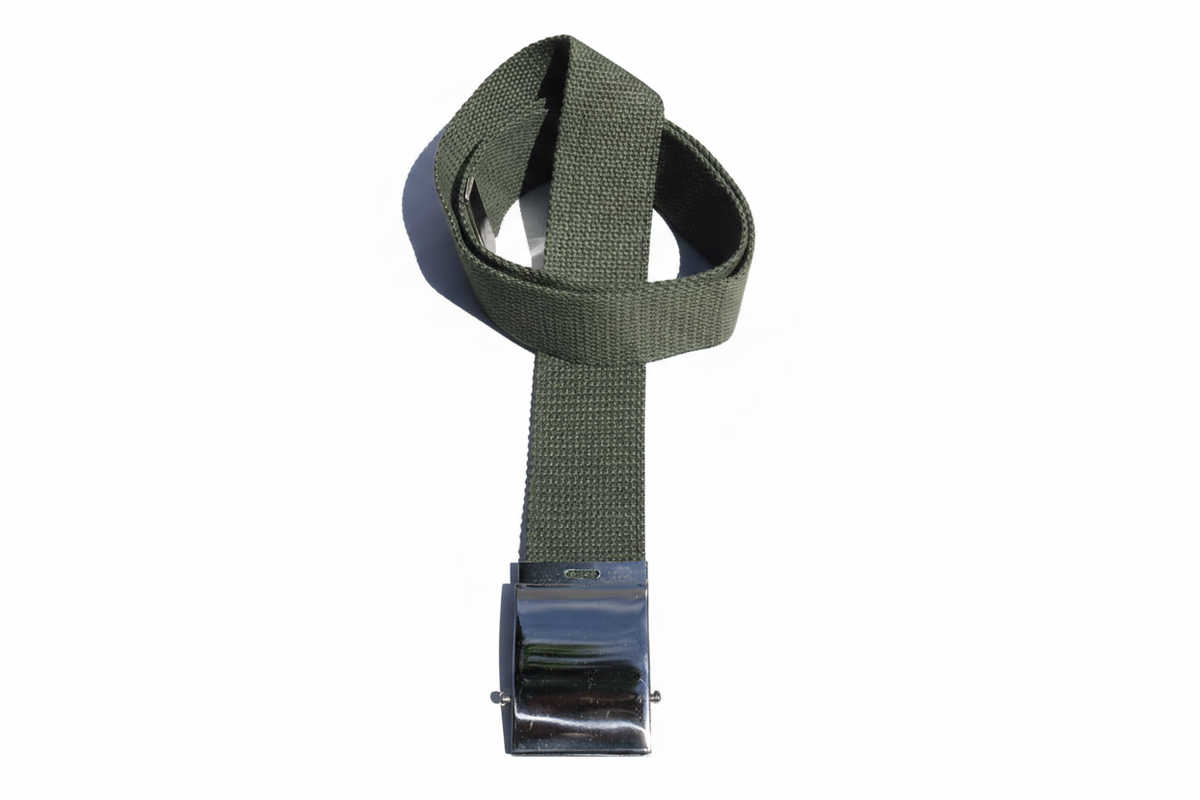 Roll Buckle Belt 2" Wide Military Style Canvas Belting with Chrome Coloured Buckle