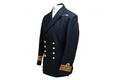 Navy dress jacket front left view, white background