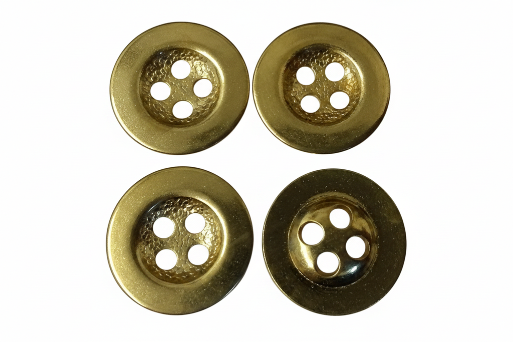 Vintage Metal Buttons Subdued 4 Hole Brass 26L 16.4mm Diameter X4 ASBT327