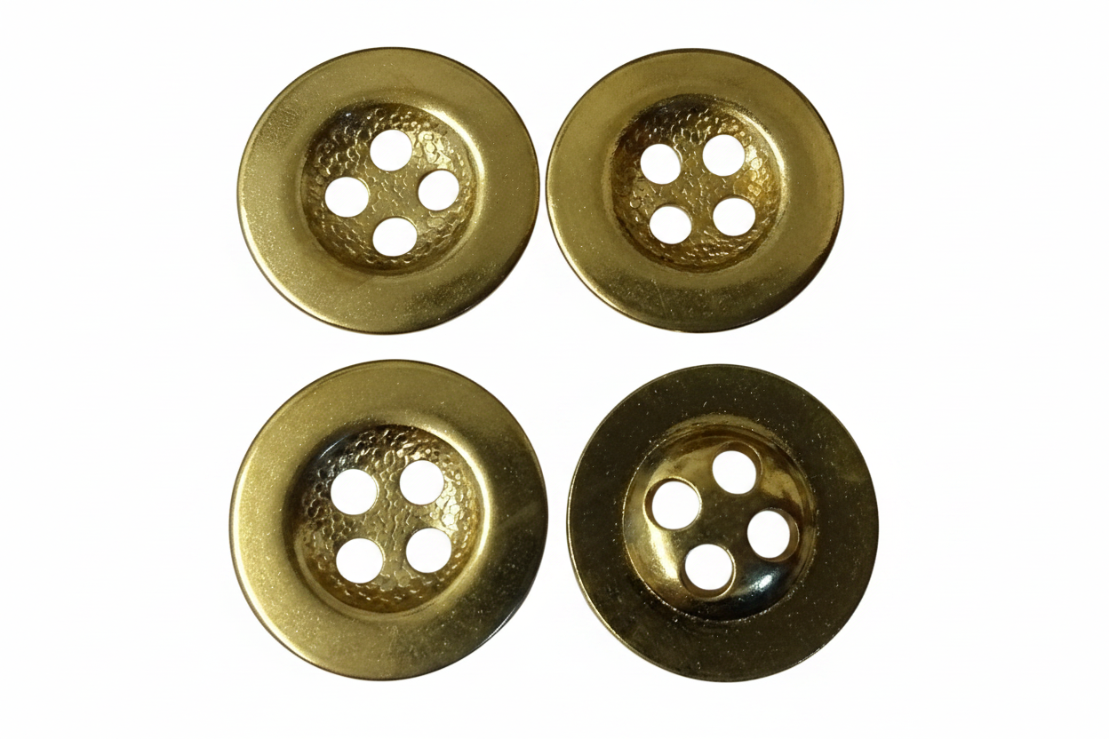 Vintage Metal Buttons Subdued 4 Hole Brass 26L 16.4mm Diameter X4 ASBT327