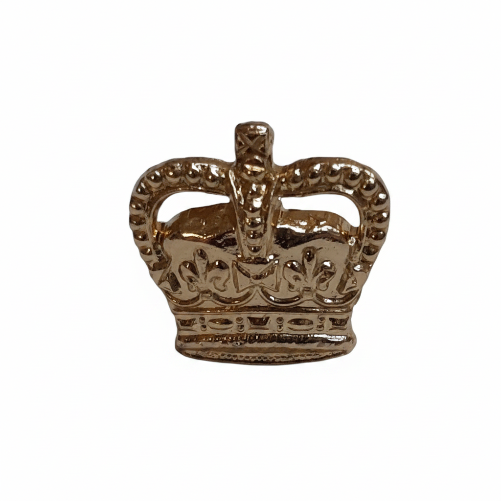 Gold crown badge front view on white background