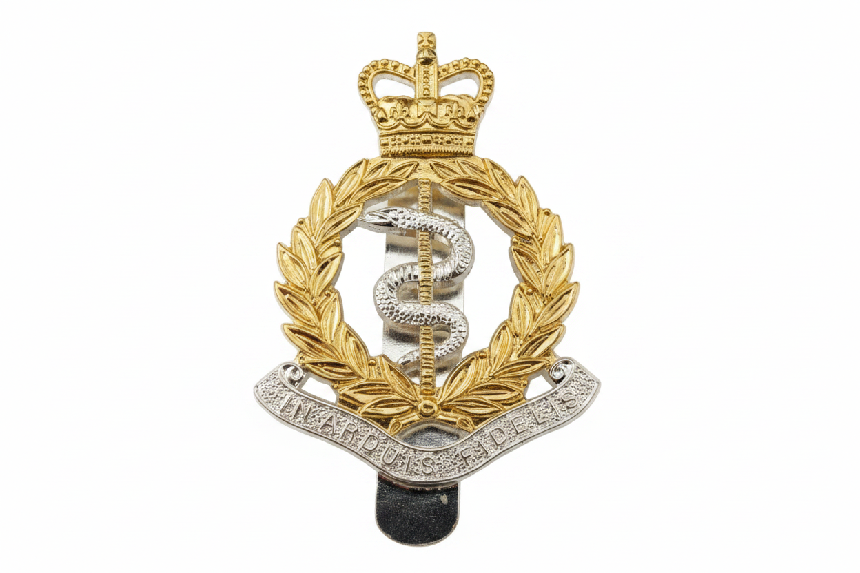 RAMC Royal Army Medical Corps Cap Badge White Background