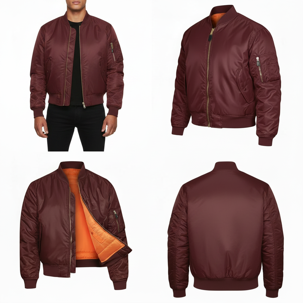 MA1 Maroon Bomber Jacket - Male Model Collage