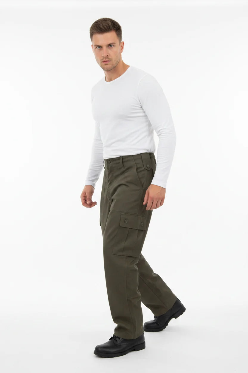 Green Combat Trousers Olive Plain Pattern Military Style Combat / Army Field Pants 48"