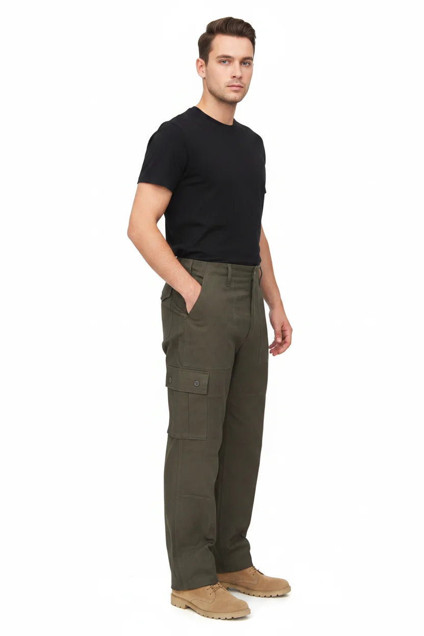 Green Combat Trousers Olive Plain Pattern Military Style Combat / Army Field Pants 48"