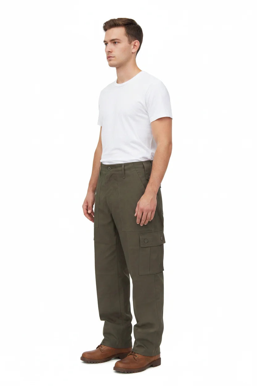 Green Combat Trousers Olive Plain Pattern Military Style Combat / Army Field Pants 48"