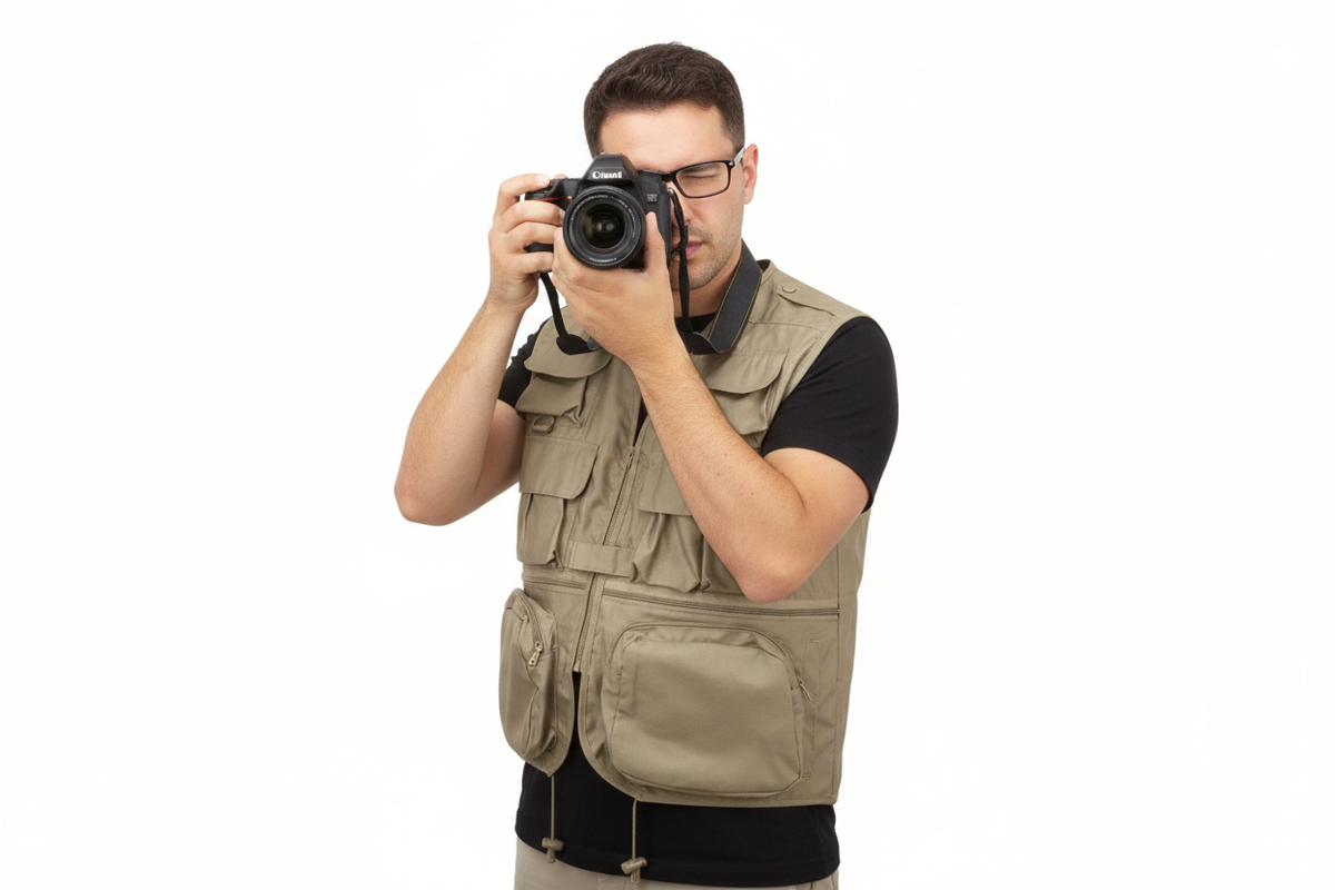 Male Photographer Model - Beige Tactical Vest