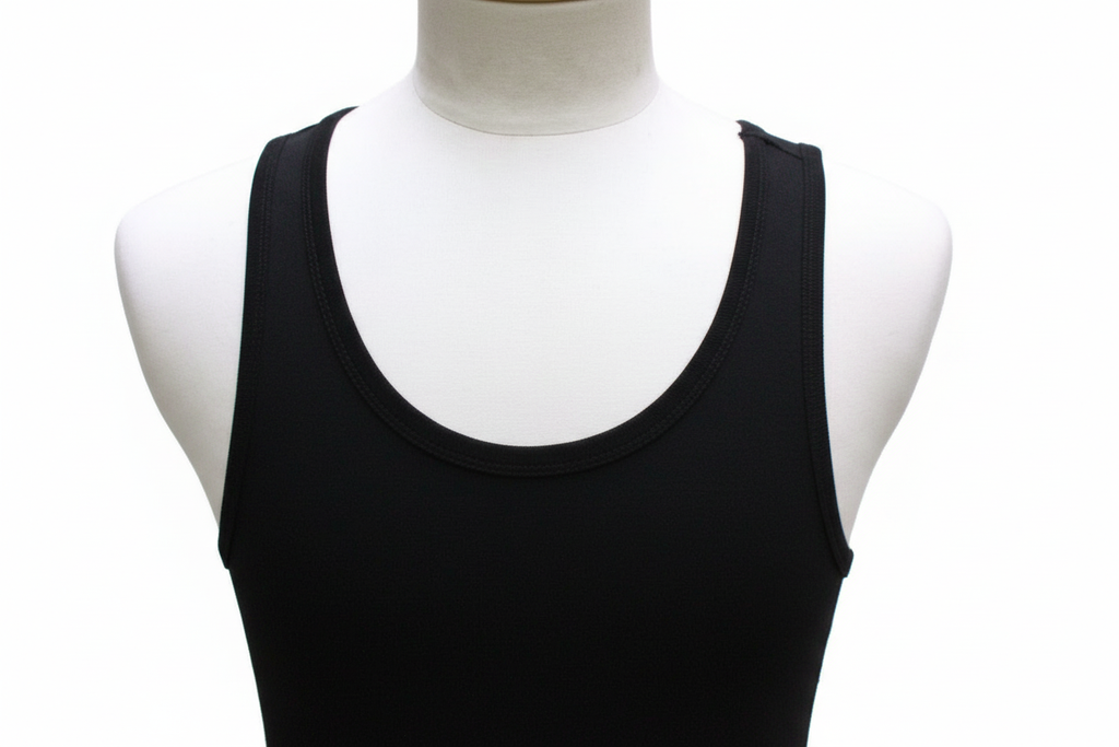Mannequin neckline close-up - black vest