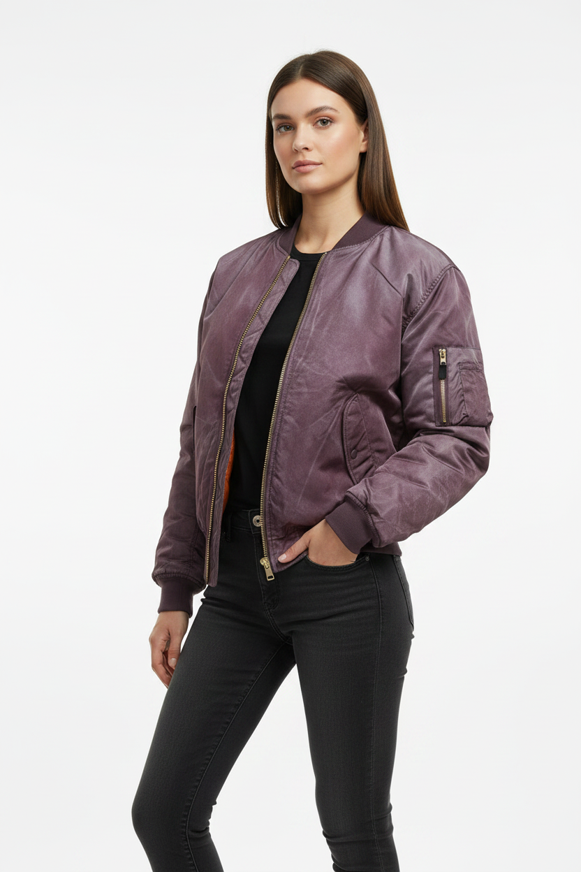 Maroon MA1 Female Fashion Pose - Zip Fastened