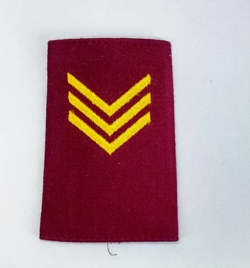 Maroon Slip on Rank Slides with 3 Gold /Yellow Embroidered Stripes / Sergeant