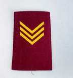 Maroon Slip on Rank Slides with 3 Gold /Yellow Embroidered Stripes / Sergeant
