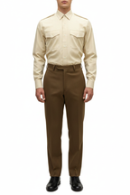 Model with FAD trousers and black shoes