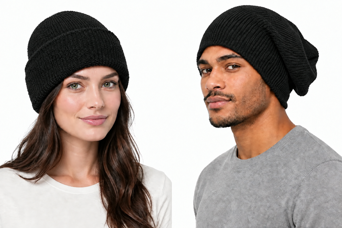 Models in black hats without the central label