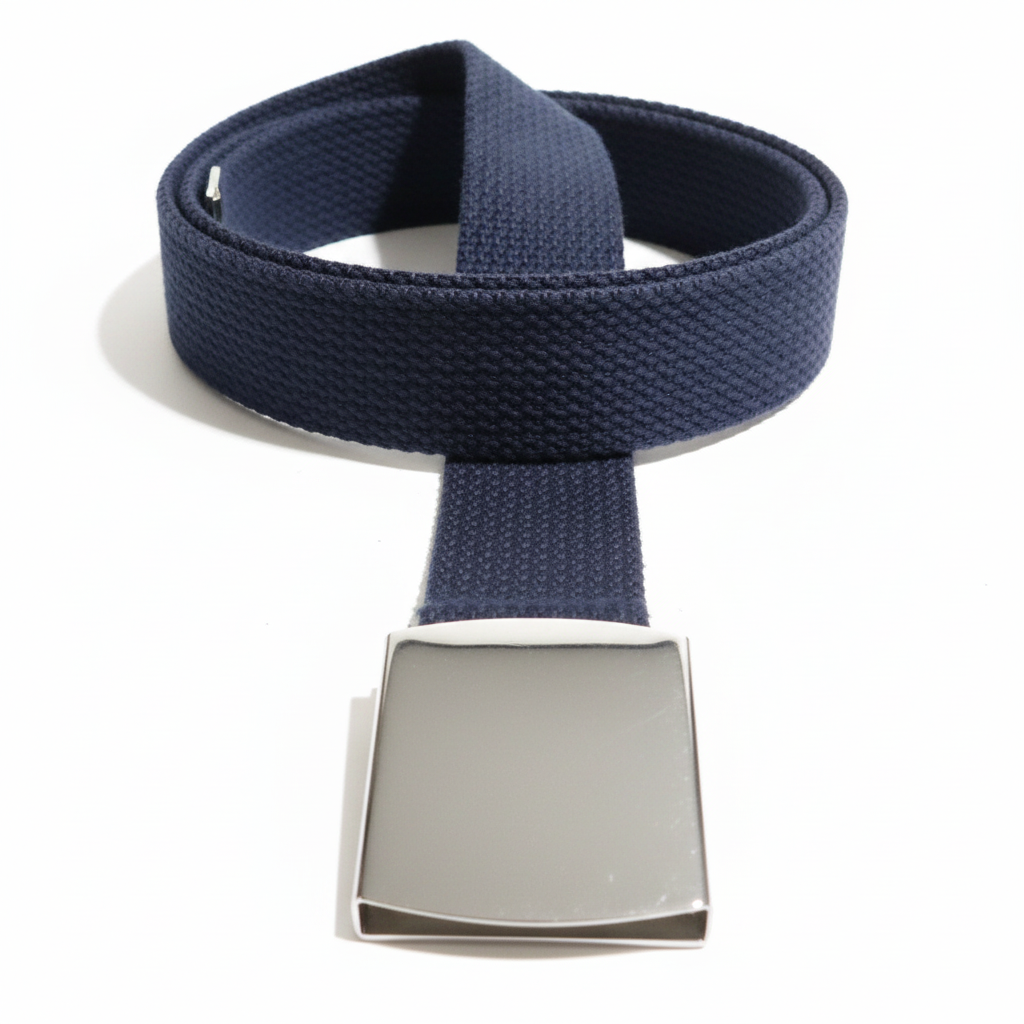 Navy Belt - Plain Chrome Buckle, White Background
