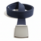 Navy Belt - Plain Chrome Buckle, White Background