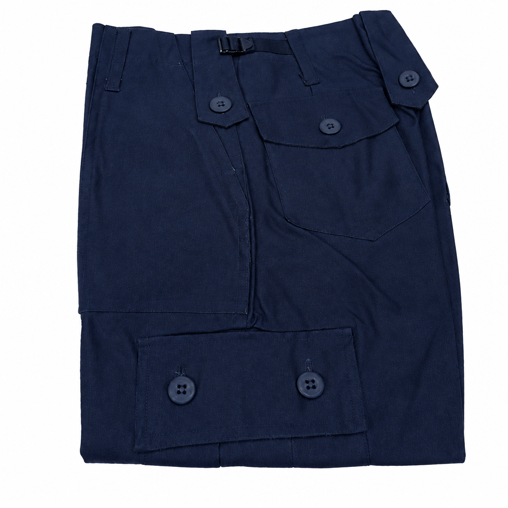 Navy-blue trousers on a white background, in progress
