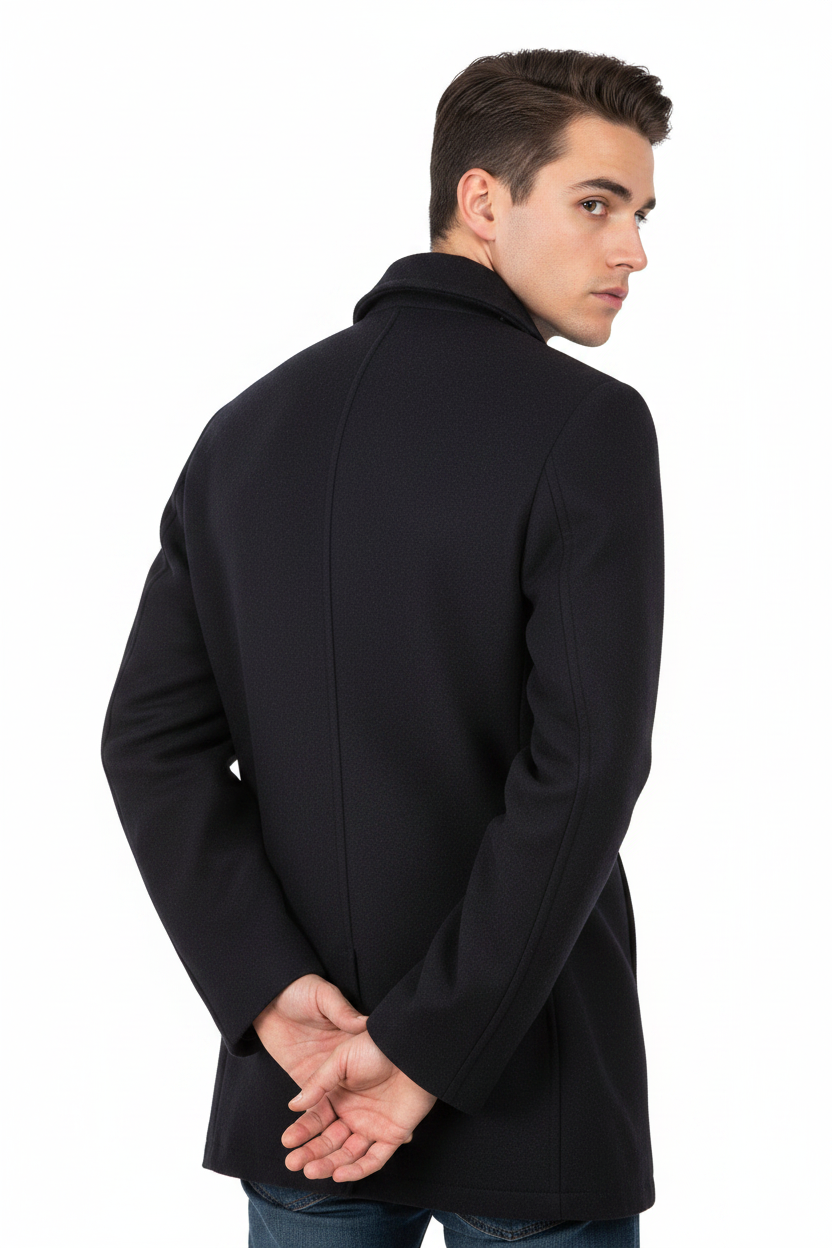 Peacoat Back View - White Background with Model