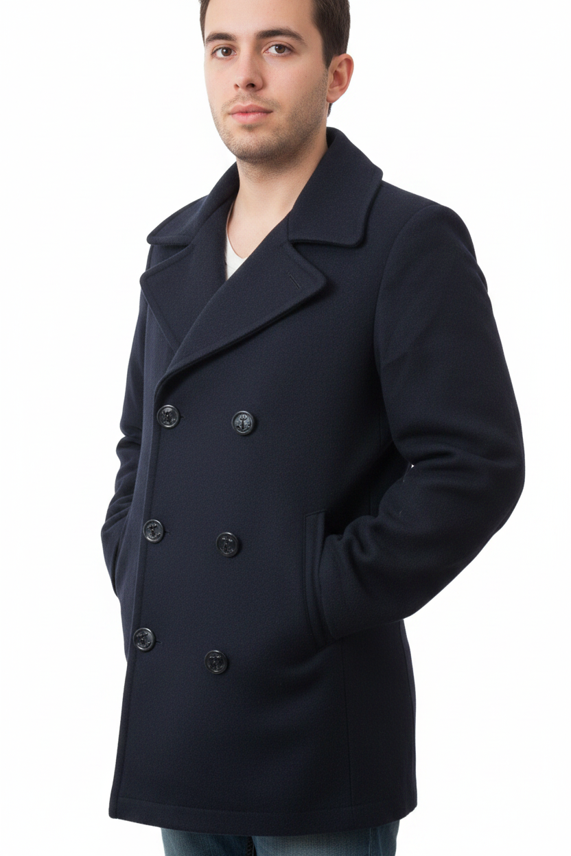 Peacoat Front View - White Background with Model