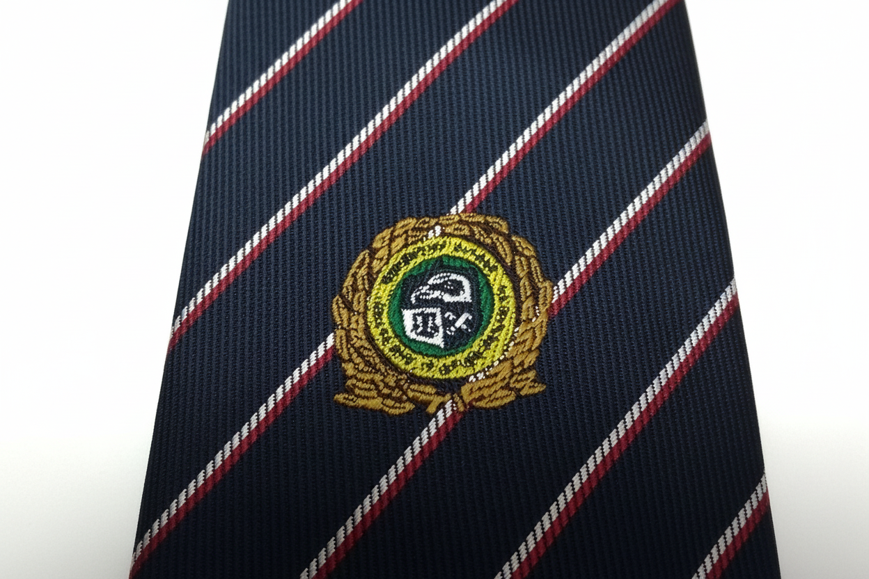 RM Tie - Badge Close-up White Background