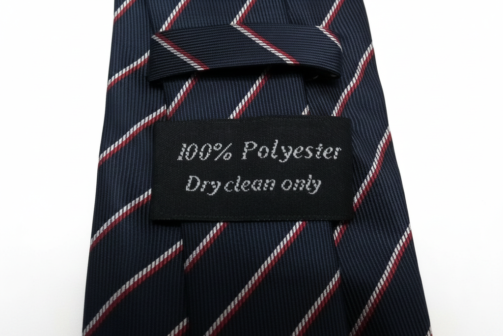 RM Tie - Care Label Close-up White Background