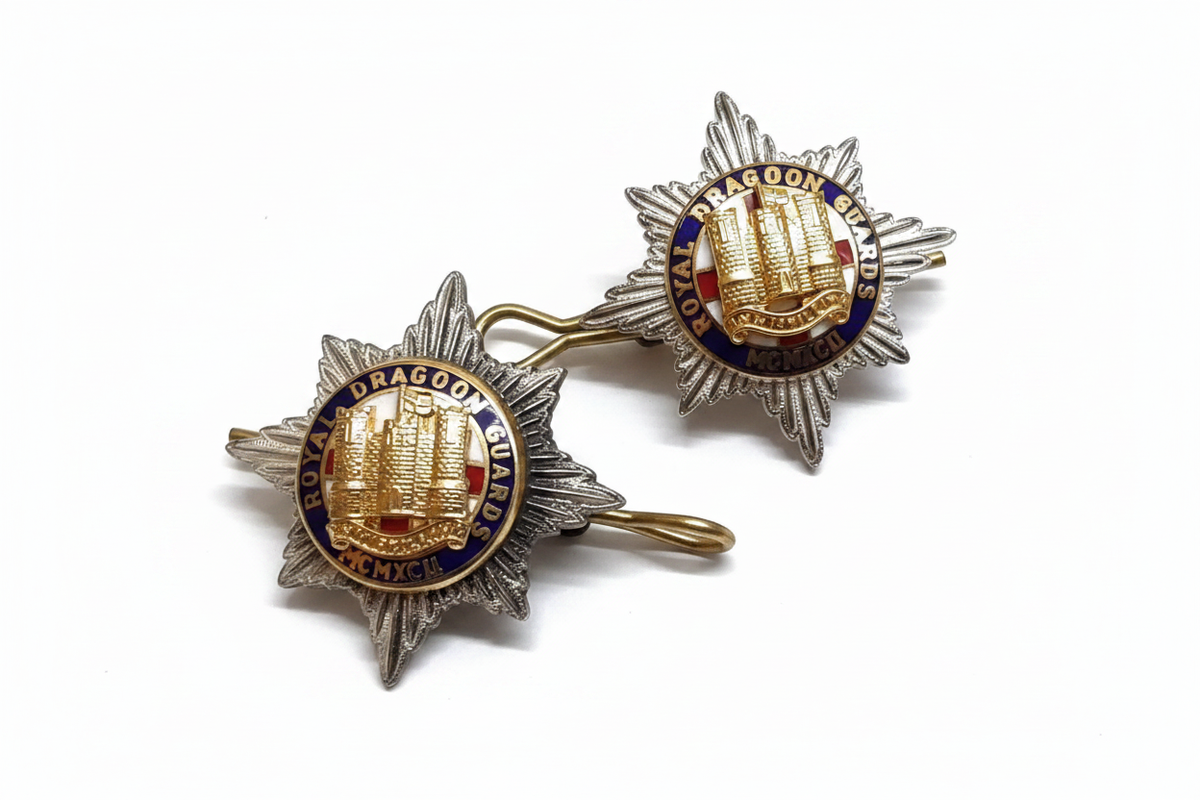 Royal Dragoon Guards Collar Dog Badges - White Background