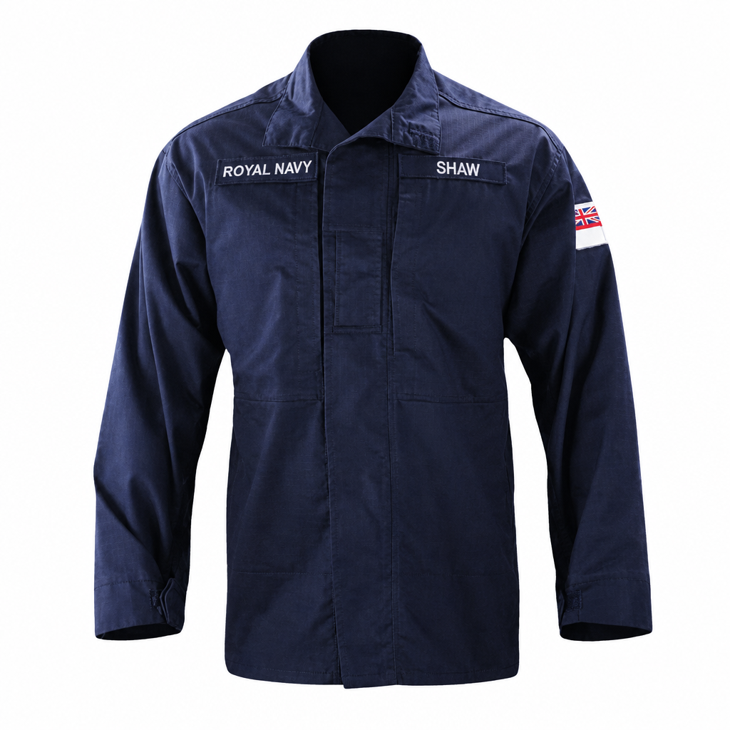 Royal Navy jacket isolated on white with SHAW name embroidery