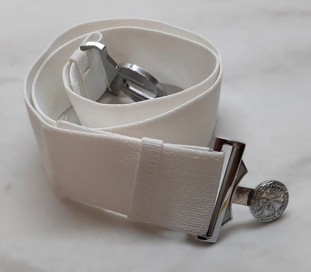 SASC Small Arms School Corps White Courlene Belt with Locket Insignia Buckle British Max 48"