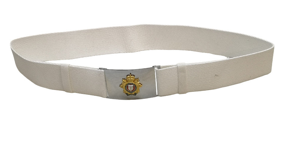 RLC Royal Logistic Corps White Courlene Parade Belt with Insignia Buckle Genuine Issue Waist 42"